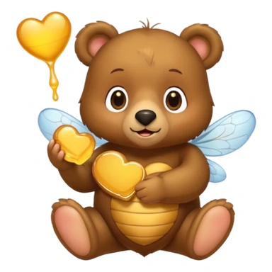 a cute bear with honey and bee and hearts sticker