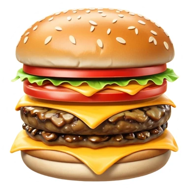 mushroom burger object icon, sauteed mushrooms, beef patty, melted cheese, sesame bun, 3D cartoon, mobile game icon style, clean background, no text, no watermark
 sticker