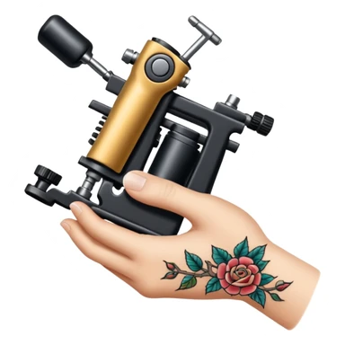 ahand that has a tattoo machine and its tattooing sticker