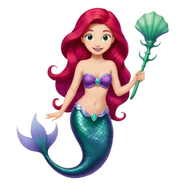Disney Ariel mermaid with long red hair, green tail, and purple seashell top, smiling sticker
