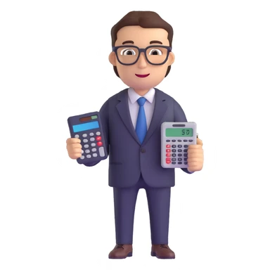 male accountant in business suit with glasses and calculator sticker
