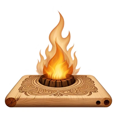 Pyrography icon, piece of wood with half-burned intricate patterns, pyrography tool emitting heat, visible burn marks and ongoing design process, smoke rising from the wood, wood texture, minimalistic style, clean lines, transparent background. sticker