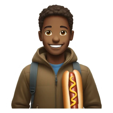 smiling boy in mountain portrait with hot dog sticker