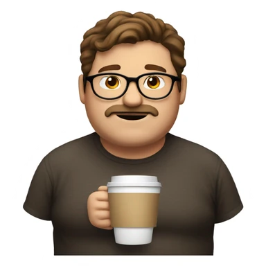A fat man with brown hair  and round glasses who drinks coffee  sticker