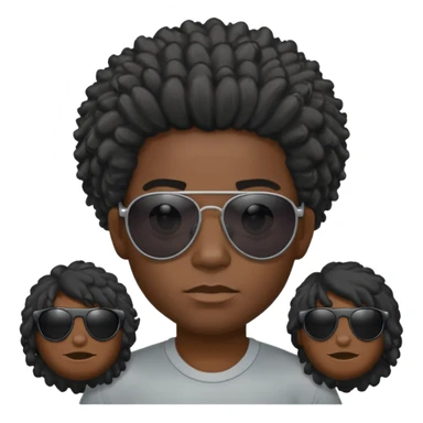 Un garçon,de couleur noir avec des lunettes de soleil grise,il a des cheveux crépus et au dessus de sa tete il est écrit BOUSS  sans qu’on voit ses yeux sticker