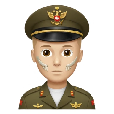 generate a realistic Russian soldier, but with a bare skull instead of a head sticker