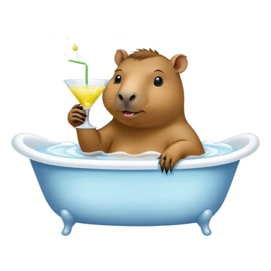 Capibara in bath drinking lemonade from martini glass sticker