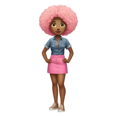 Tan girl with Afro and pink button top and jean skirt full body posing sticker
