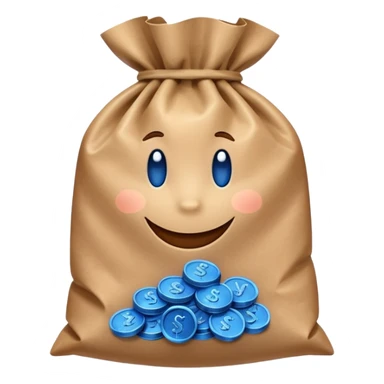 brown bag of blue coins sticker
