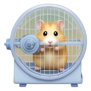 Hamster in plastic cage with hamster wheel sticker