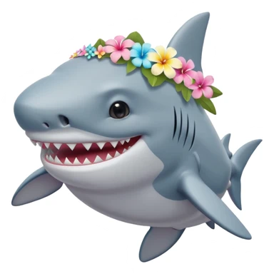 A cute chubby shark with hawaii pastel flower necklace and hawaiian flower crown, posing proudly. sticker