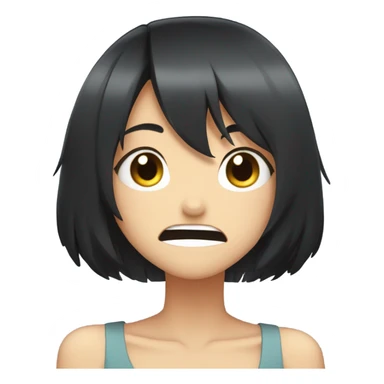 anime girl giggle hands covering mouth black hair sticker