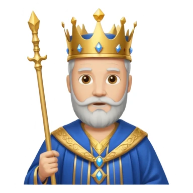Bearded King, Wise king with short white beard, royal staff in hand, wearing crown, blue
 sticker