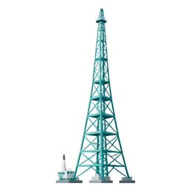 Oil derrick tower in cool tones with sky blue, teal green, white, and light gray sticker