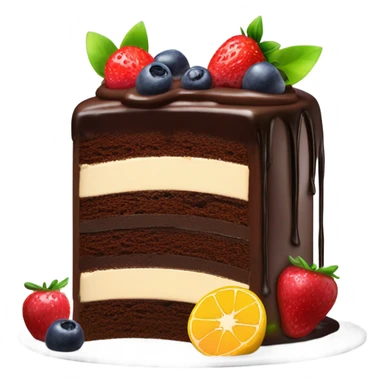Chocolate cake with dripping chocolate and fruit on top  sticker