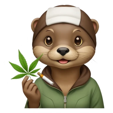 Cute female Otter smoking a joint and holding cannabis leafs sticker