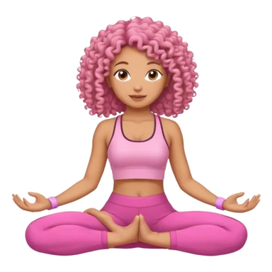 Uma mulher de cabelo cacheado, usando roupa de yoga rosa, em uma posição de yoga bonitinha sticker