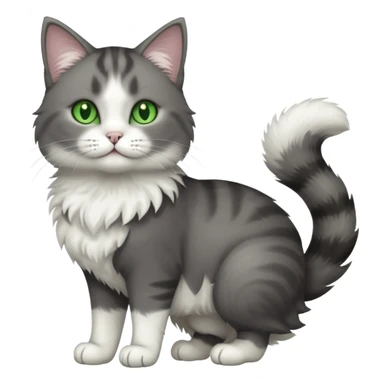 full body half dark grey and half white cat with white front legs sticker