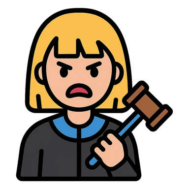 angry judge with blonde shoulder-length hair and bangs sticker