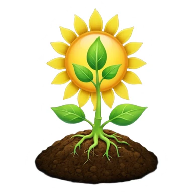 A sprout from the ground, the sun, a blue background sticker