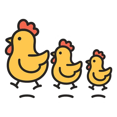 multiple chickens jumping, icon style, rounded shapes, friendly and approachable, modern icon style sticker