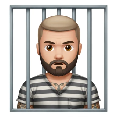 angry tattooed bearded white boy male prisoner with prison cell bg sticker