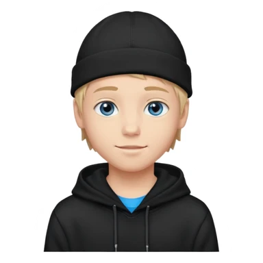 handsome and young teen pinterest boy good at fashion. popular among 'that brat girl', wearing hoodie (no blue) and beanie with blue eye  and little smile  sticker