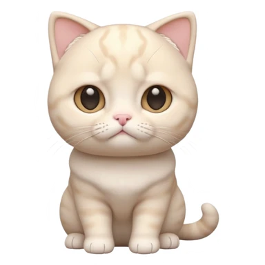 A 3D cartoon cream-white Scottish Fold cat with folded ears, soft round cheeks, pastel lighting, cinematic 3D Memoji style. full body or half body. sticker