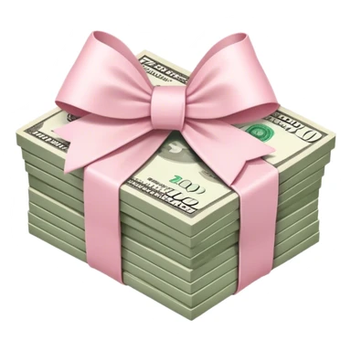 stack of money wrapped ina light pink bow sticker