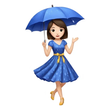 Brunette girl dancing under an umbrella in the rain sticker