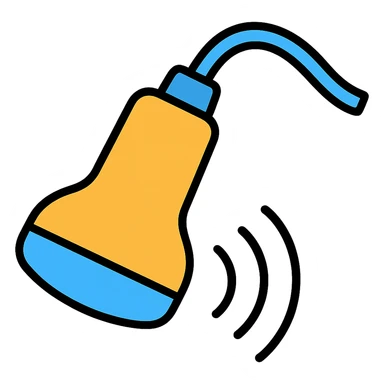 Add blue highlights to the ultrasound probe, keep the color outline icon style, with an angled perspective. sticker