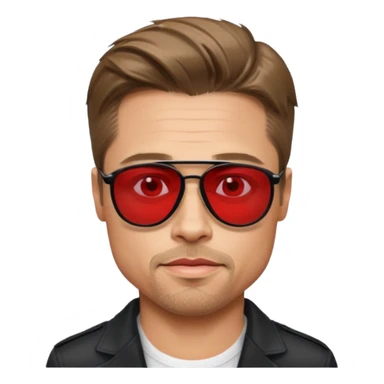 Brad Pitt, wearing dark glasses with red lenses sticker