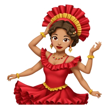Female Colombian salsa dancer with ruffle dress, traditional Colombian headpiece, mid-dance move sticker