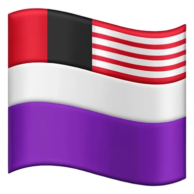The emoji of a flag with three horizontal sections. The top is black, the middle is white, and the bottom is split in half. The bottom left is purple, and the bottom right is red sticker
