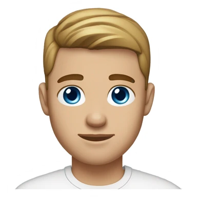 A guy with blue eyes, light skin, shaved brown hair under 0.5, wearing white T-shirt, a silver earring piercing with a cross on one ear. sticker