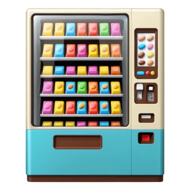 small snack vending machine emoji in Apple style, visible candies and chocolate bars, friendly and inviting sticker