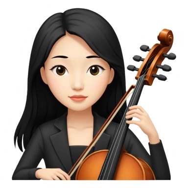asian woman with black long hair and long eyelashes playing cello sticker