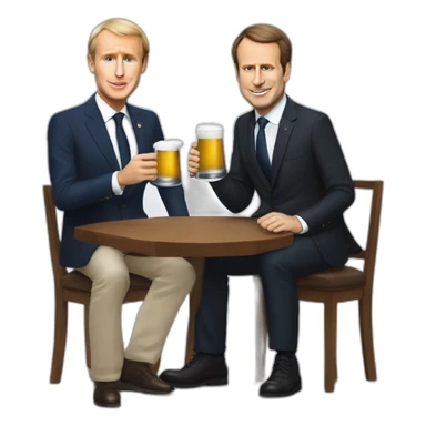 Emanuel Macron qui boit une bière avec Vladimir Poutine sticker