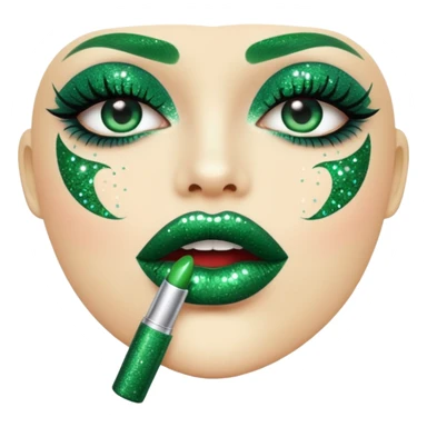 green lipstick with glitter sticker