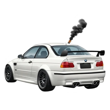 

A white BMW M3 E46, seen from behind at a certain angle, is drifting through a corner; the wheels are not straight, they are changing according to the rotation of the drift. sticker