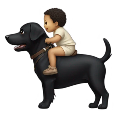 baby riding a black dog sticker