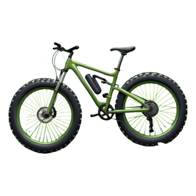 An icon showing a mountain bike with thick tires on a forest trail, surrounded by trees and natural terrain. The background features a lush green forest with sunlight filtering through the branches, and a winding path ahead. Transparent background highlights the  adventure of mountain biking. sticker