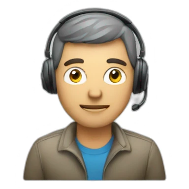 man at computer with a headset sticker