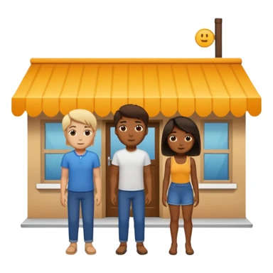 2 grown  2D line-drawn characters + small shop sticker