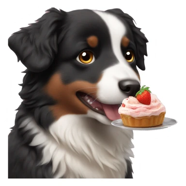 Small black australian shepherd dog eating dessert  sticker
