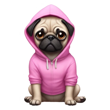 Pug wearing a pink hoodie sticker