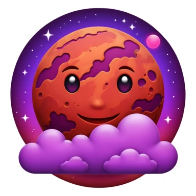 Crimson red planet with clouds and a purple sun behind it sticker