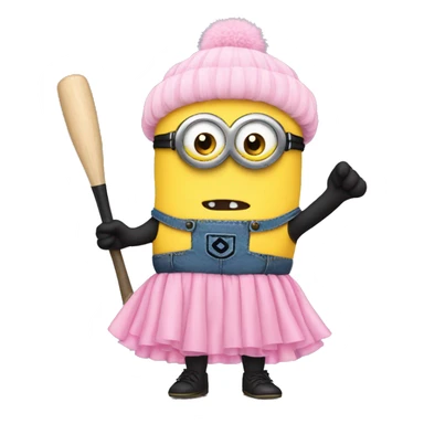 minion with pink tutu on holding a bat sticker