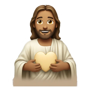 Jesus holding a beige heart and smiling  sticker