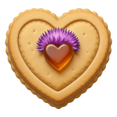 Realistic shortbread cookie in the shape of a heart with Thistle jelly middle filling and sprinkled powder sugar on top. sticker
